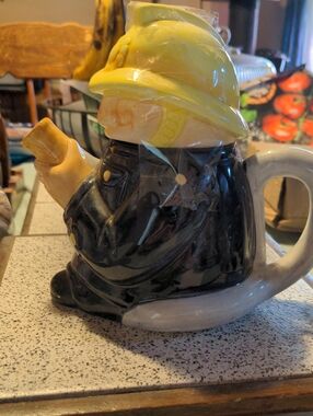 Vintage 1980s Bob Hershey "Thirst Quencher" Firefighter Ceramic Teapot